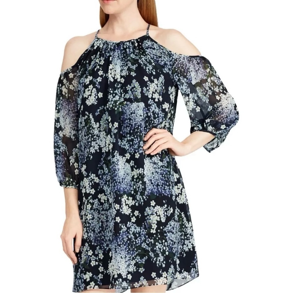 AMERICAN LIVING Floral Georgette Cold Shoulder Shift Dress Flowy Sz 16 Bloomcore - Picture 2 of 14